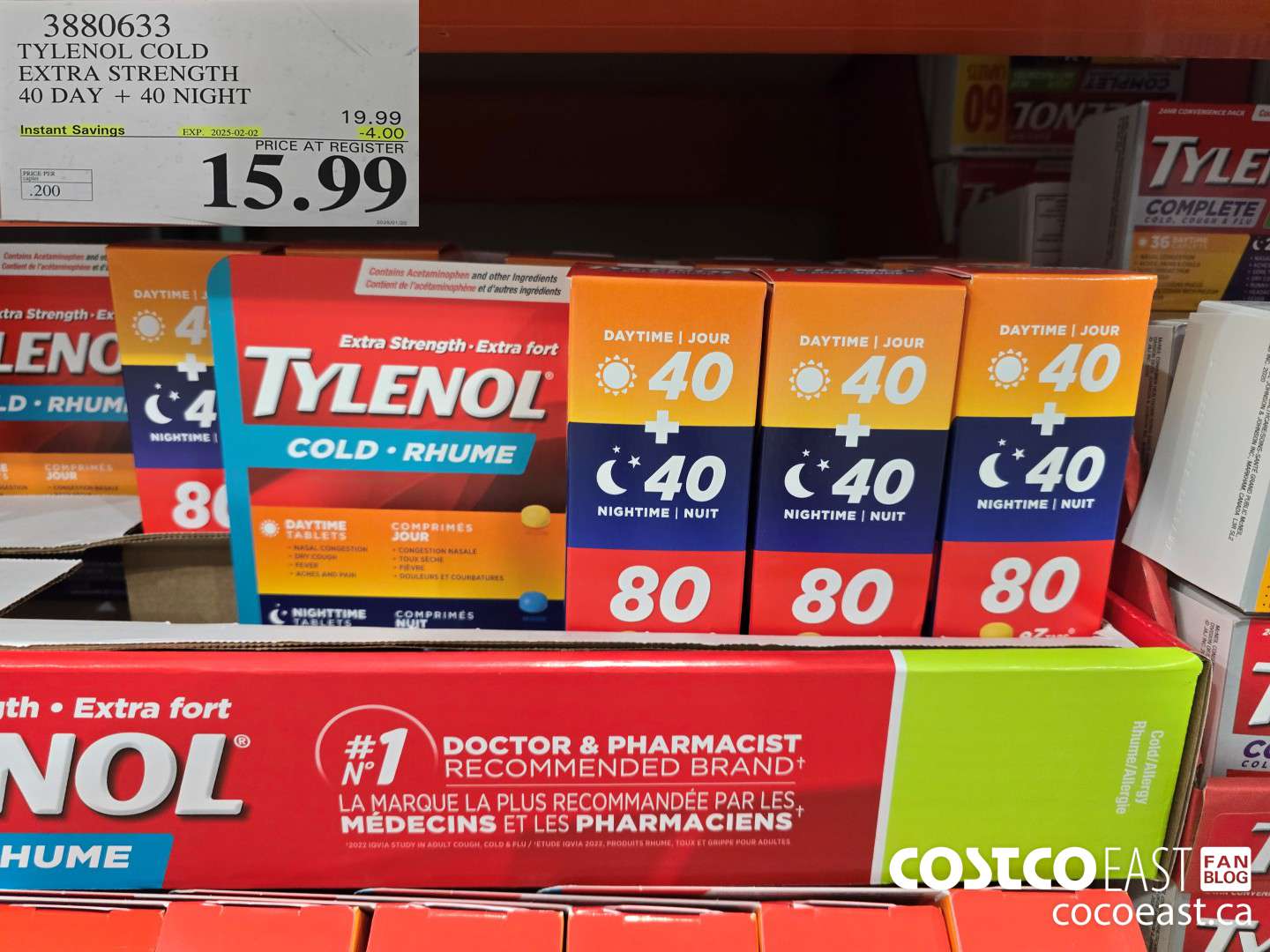 3880633 TYLENOL COLD EXTRA STRENGTH 40 day + 40 night ($4.00 INSTANT SAVINGS EXPIRES ON 2025-02-02) $15.99