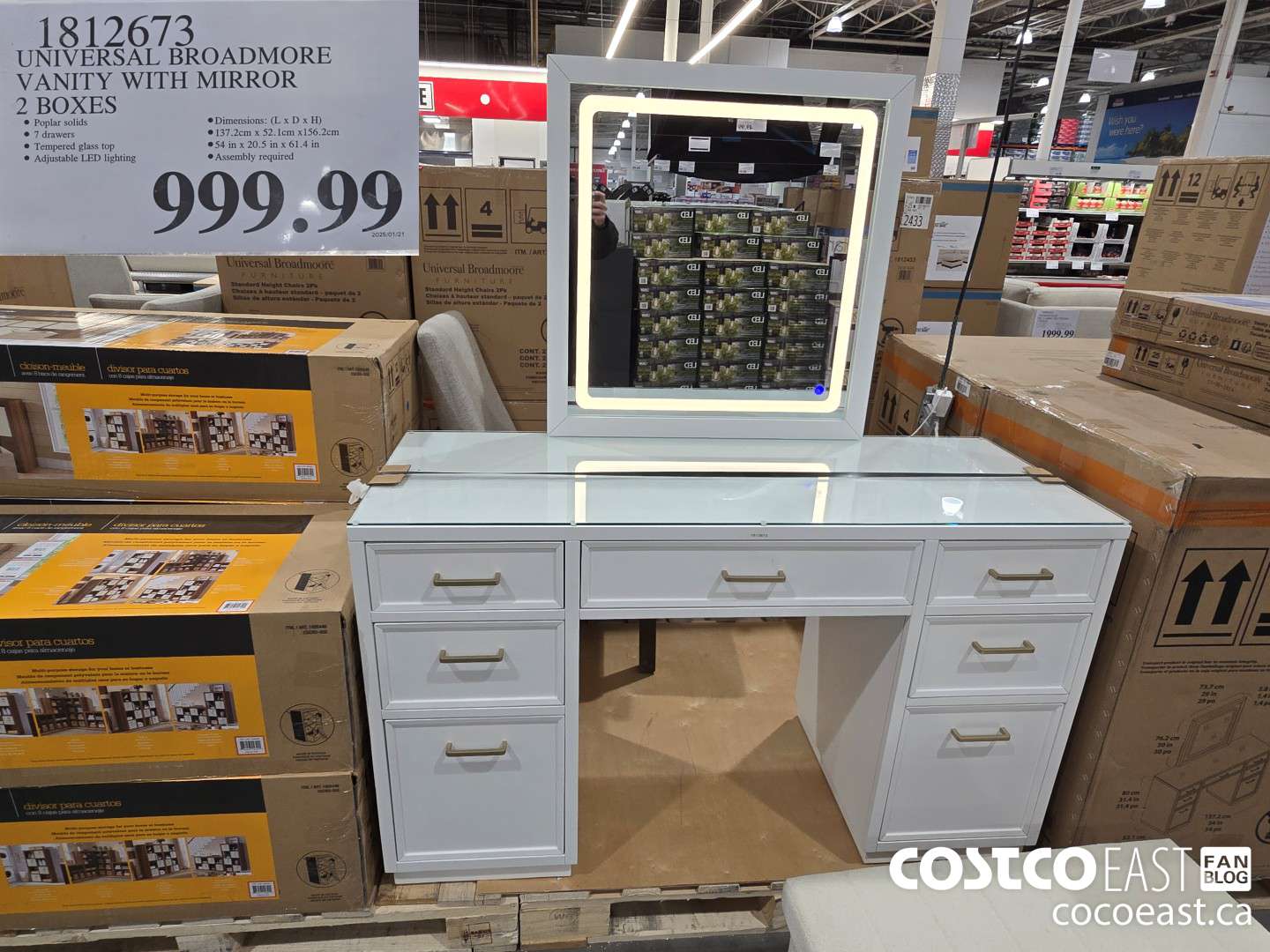 1812673 UNIVERSAL BROADMORE VANITY WITH MIRROR 2 BOXES $999.99