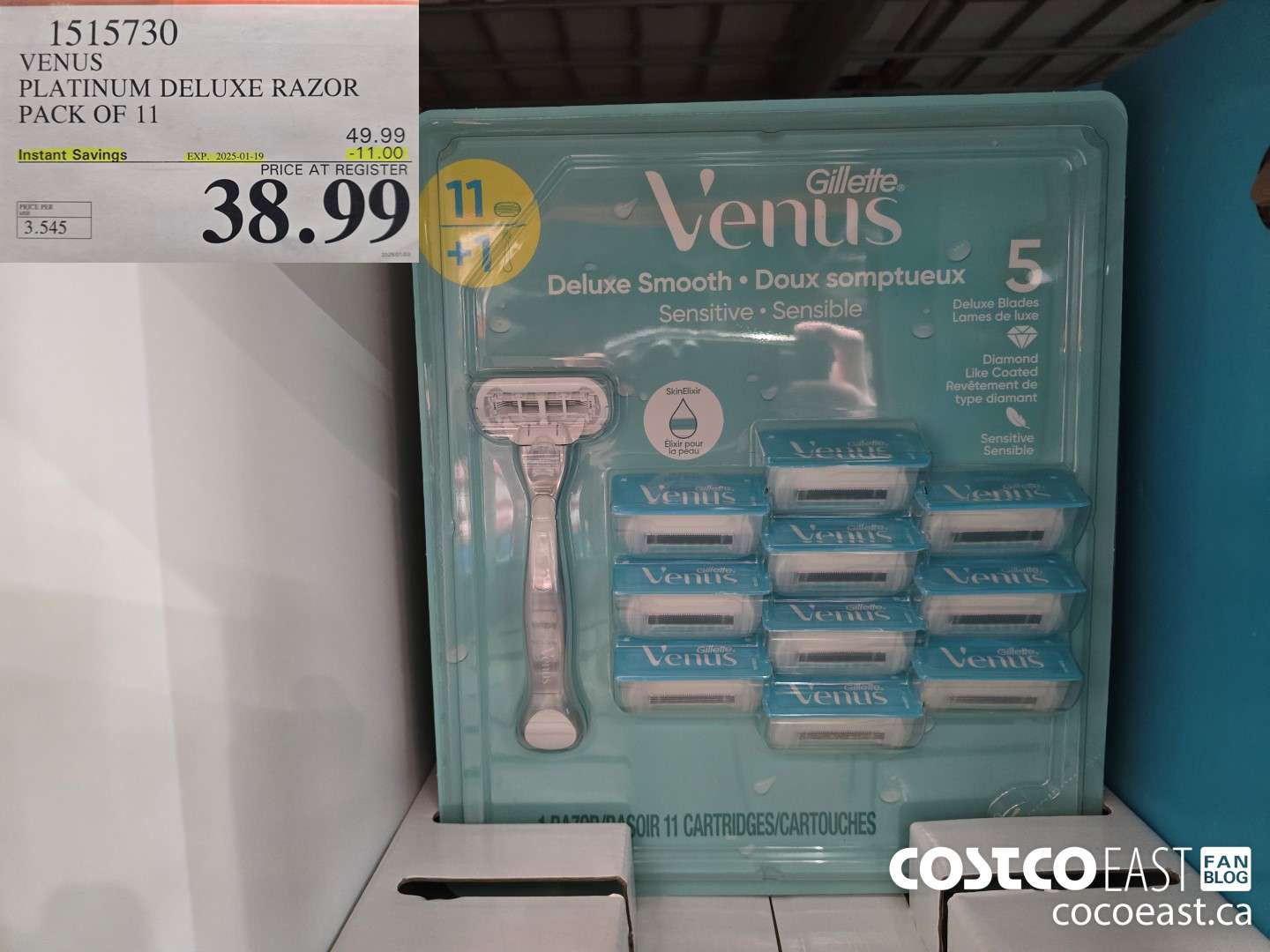 1515730 VENUS PLATINUM DELUXE RAZOR + 11 CARTRIDGES ($11.00 INSTANT SAVINGS EXPIRES ON 2025-01-19) $38.99
