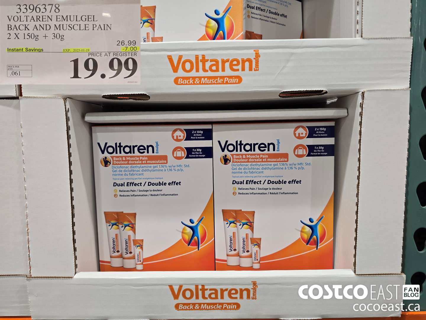 3396378 VOLTAREN EMUGEL BACK AND MUSCLE PAIN 2 X 150G + 30G (EXPIRES ON 2025-01-19) $7.00
