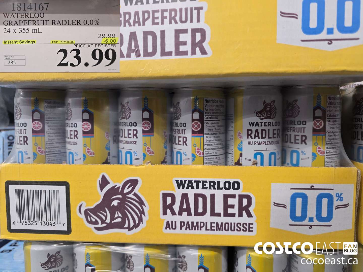 1814167 WATERLOO GRAPEFRUIT RADLER 0.0% 24 X 355 ML ($6.00 INSTANT SAVINGS EXPIRES ON 2025-02-02) $23.99