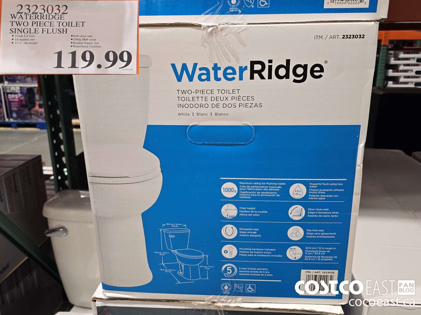 2323032 WATERRIDGE TWO PIECE TOILET SINGLE FLUSH $119.99