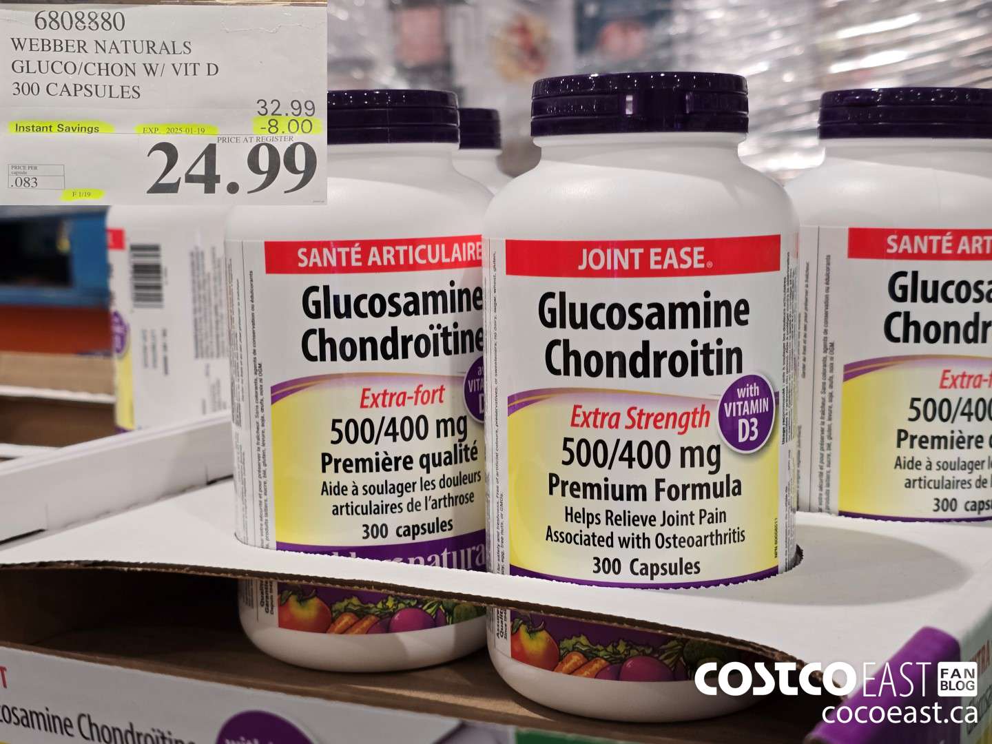 6808880 WEBBER NATURALS GLUCO/CHON 500/400 MG W/ VIT D 300 CAPSULES ($8.00 INSTANT SAVINGS EXPIRES ON 2025-01-19) $24.99