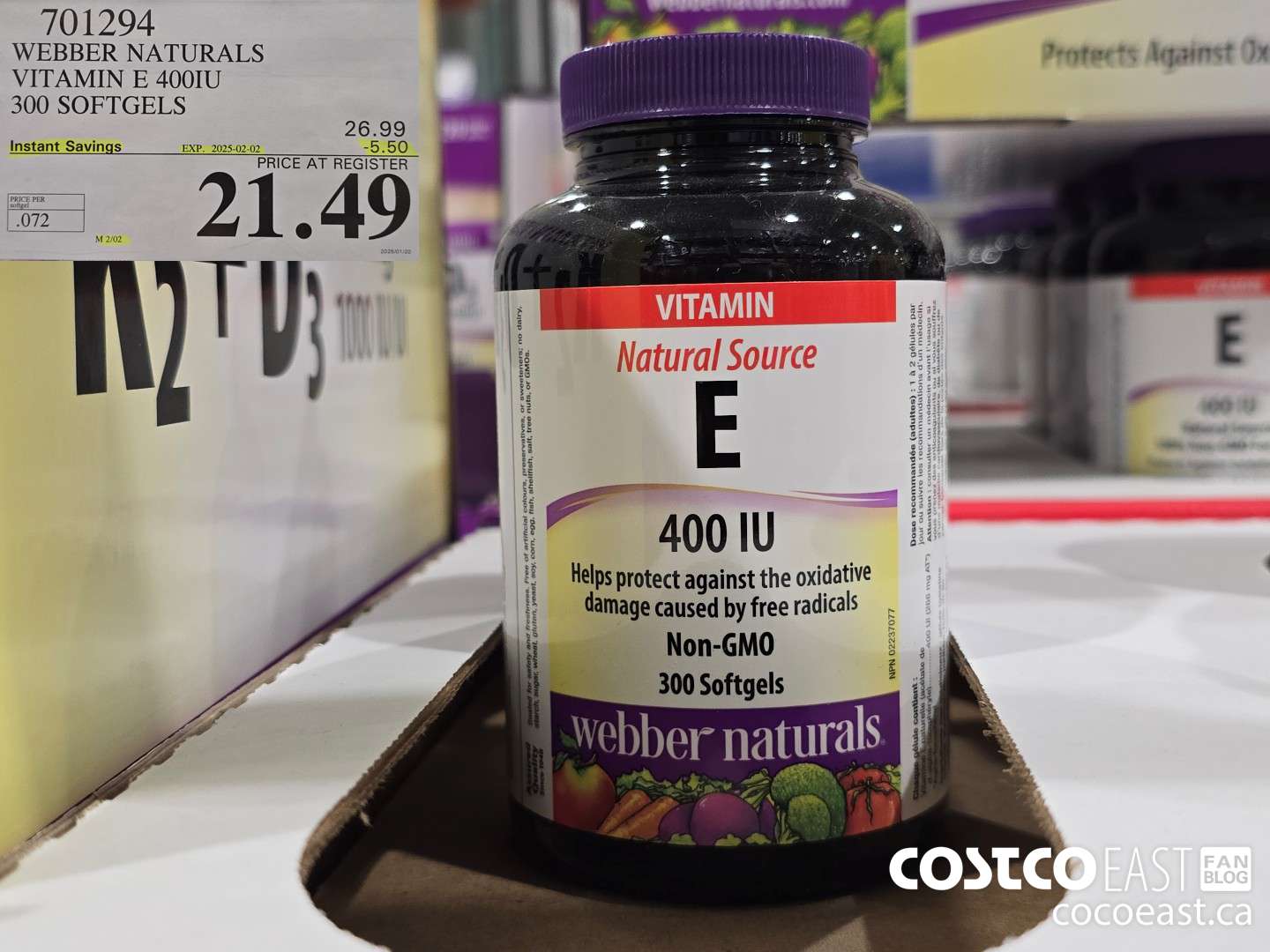 701294 WEBBER NATURALS VITAMIN E NATURAL 400 IU 300 SOFTGELS ($5.50 INSTANT SAVINGS EXPIRES ON 2025-02-02) $21.49