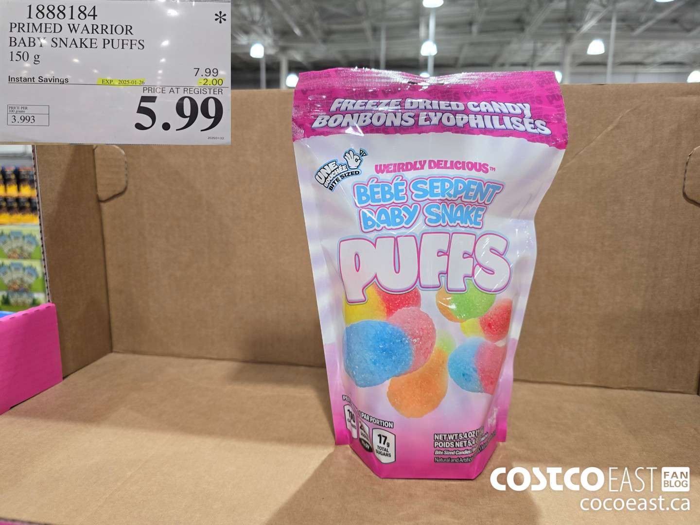 1888184 WEIRDLY DELICIOUS BABY SNAKE PUFFS 150 G ($2.00 INSTANT SAVINGS EXPIRES ON 2025-01-26) $5.99