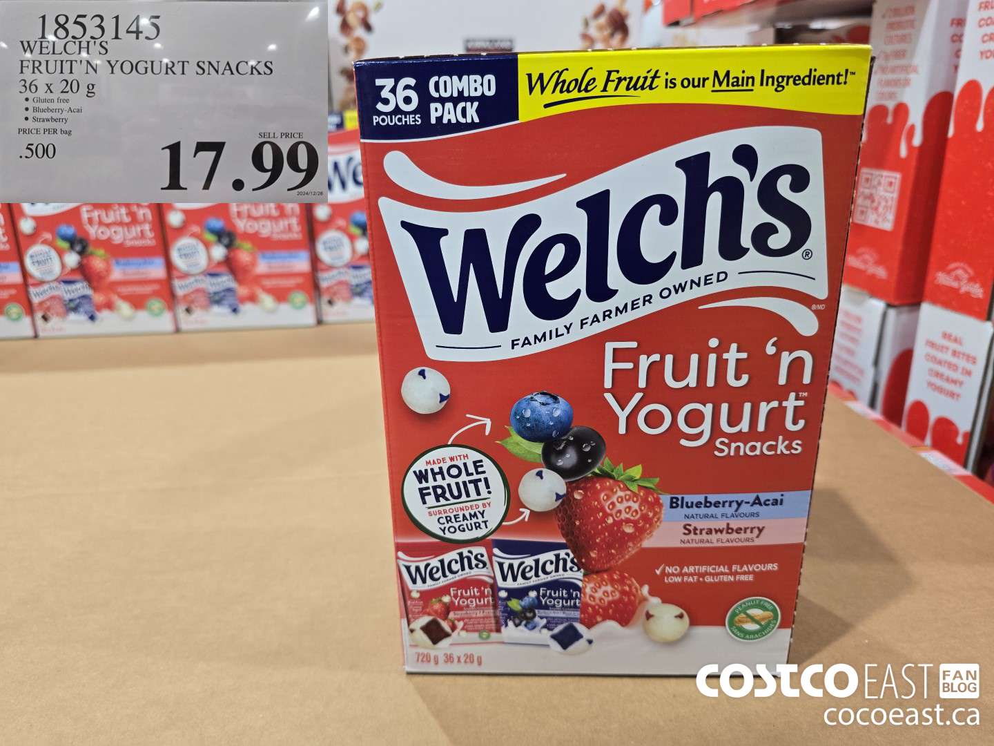 1853145 WELCH'S FRUIT'N YOGURT SNACKS 36 X 20 G $17.99