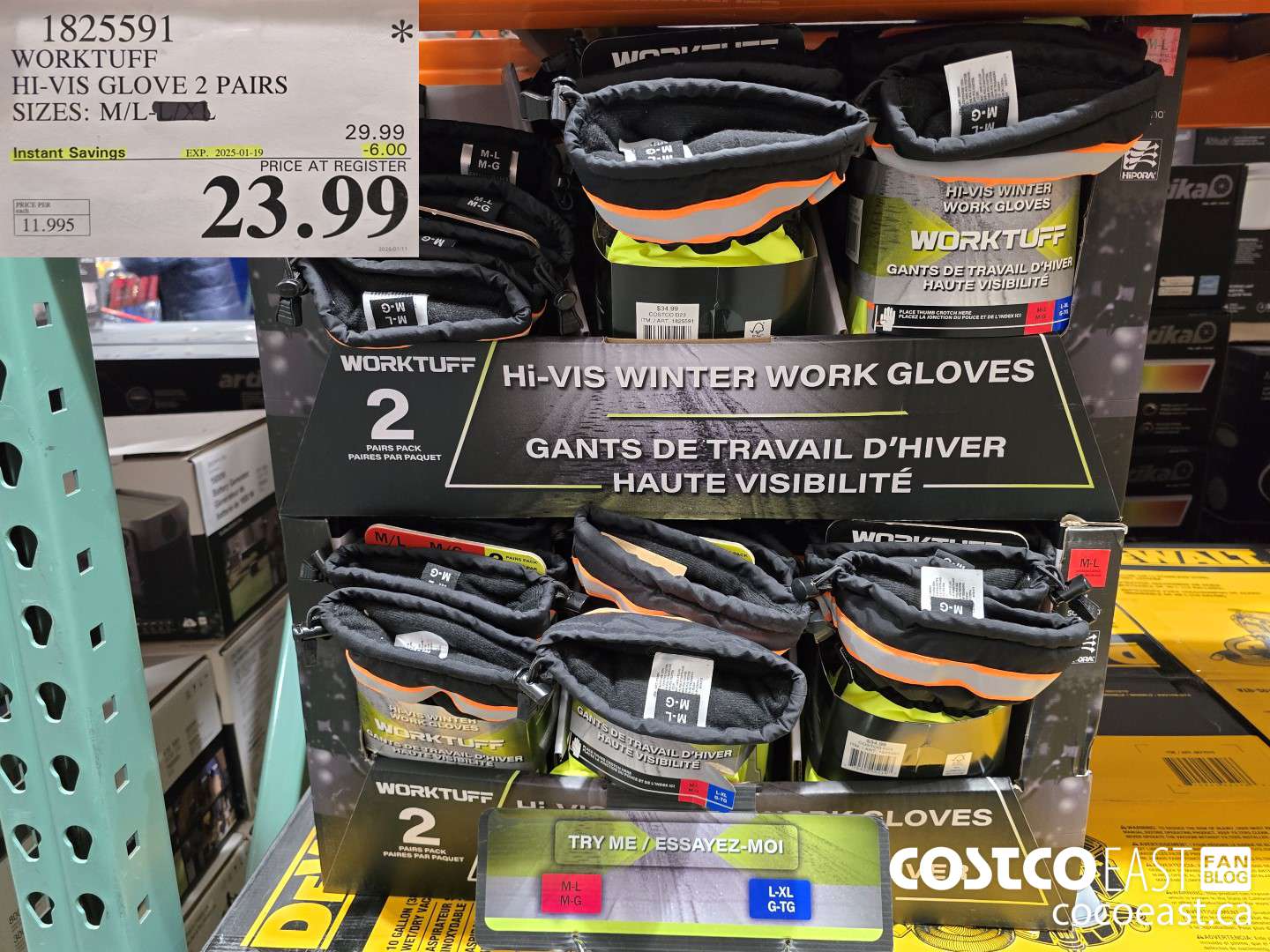 1825591 WORKTUFF HI-VIS WORK GLOVE 2 pairs sizes: m/l ($6.00 INSTANT SAVINGS EXPIRES ON 2025-01-19) $23.99