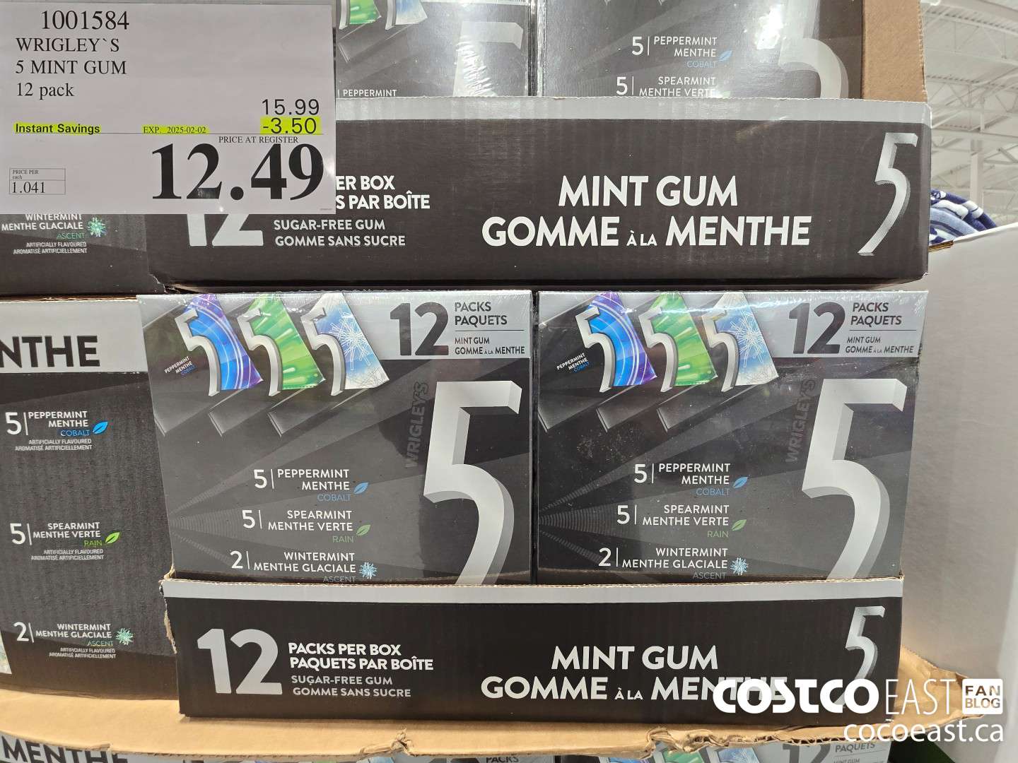 1001584 WRIGLEY'S 5 MINT GUM 12 pack ($3.50 INSTANT SAVINGS EXPIRES ON 2025-02-02) $12.49