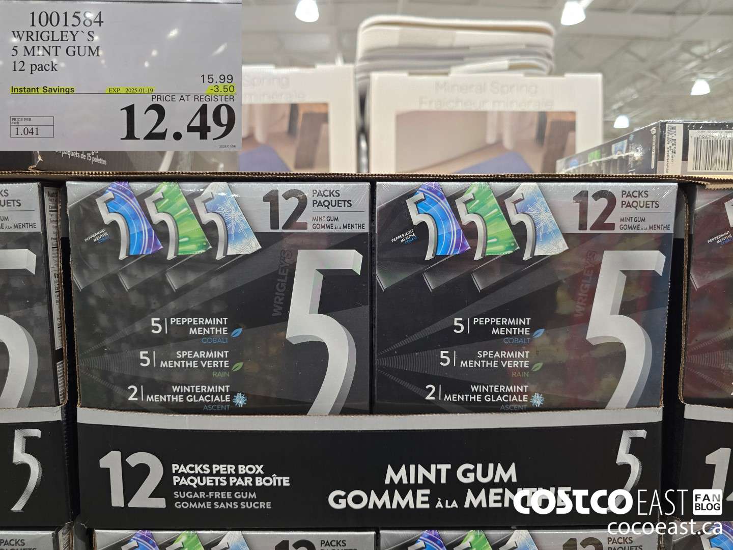 1001584 WRIGLEY 'S 5 MINT GUM 12 pack ($3.50 INSTANT SAVINGS EXPIRES ON 2025-01-19) $12.49