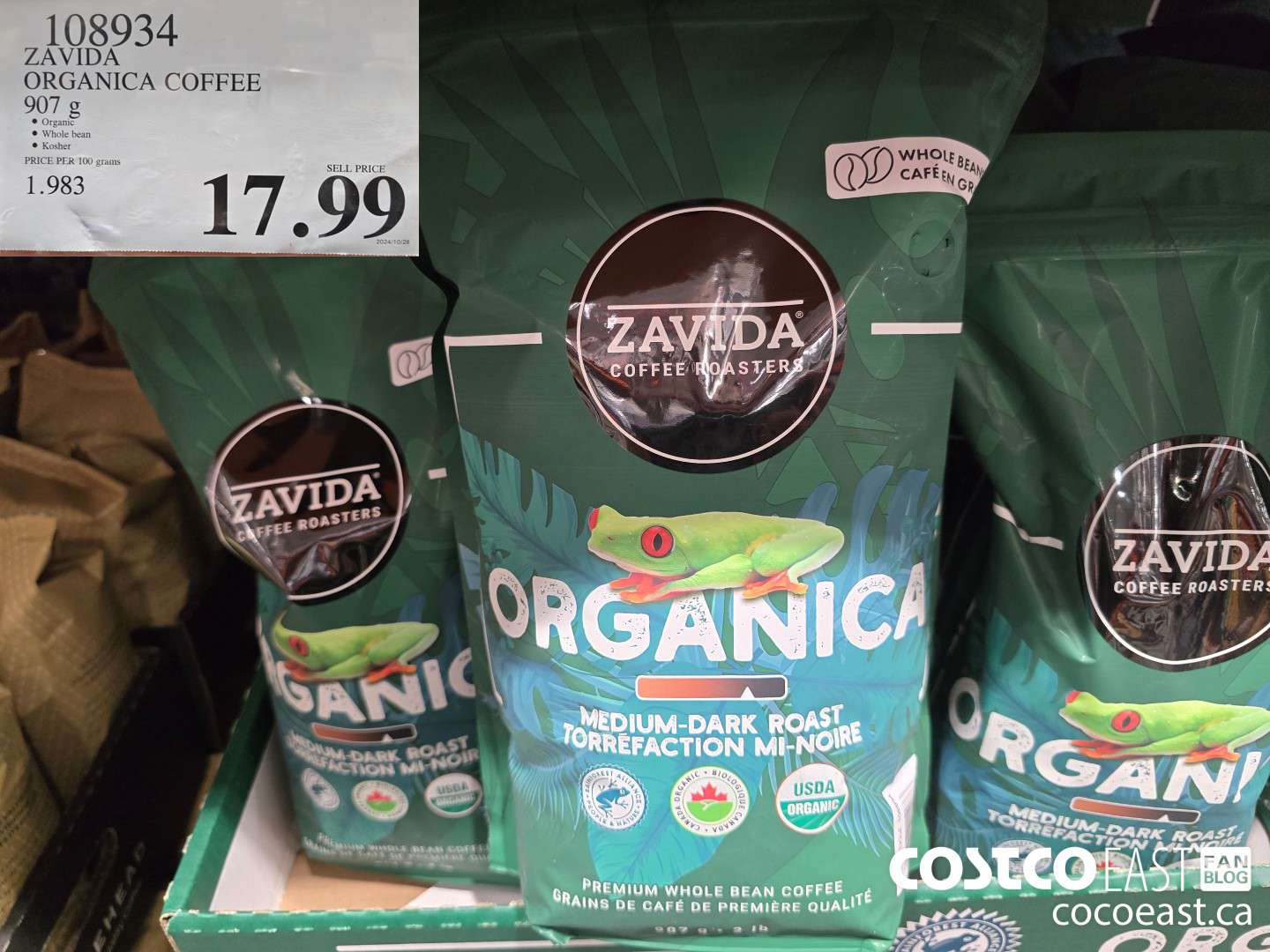 108934 ZAVIDA ORGANICA COFFEE 907 g $17.99