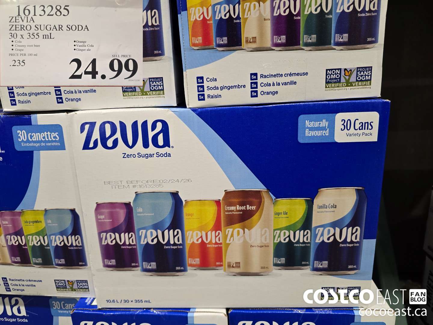 1613285 ZEVIA ZERO SUGAR SODA 30 x 355 ml $24.99