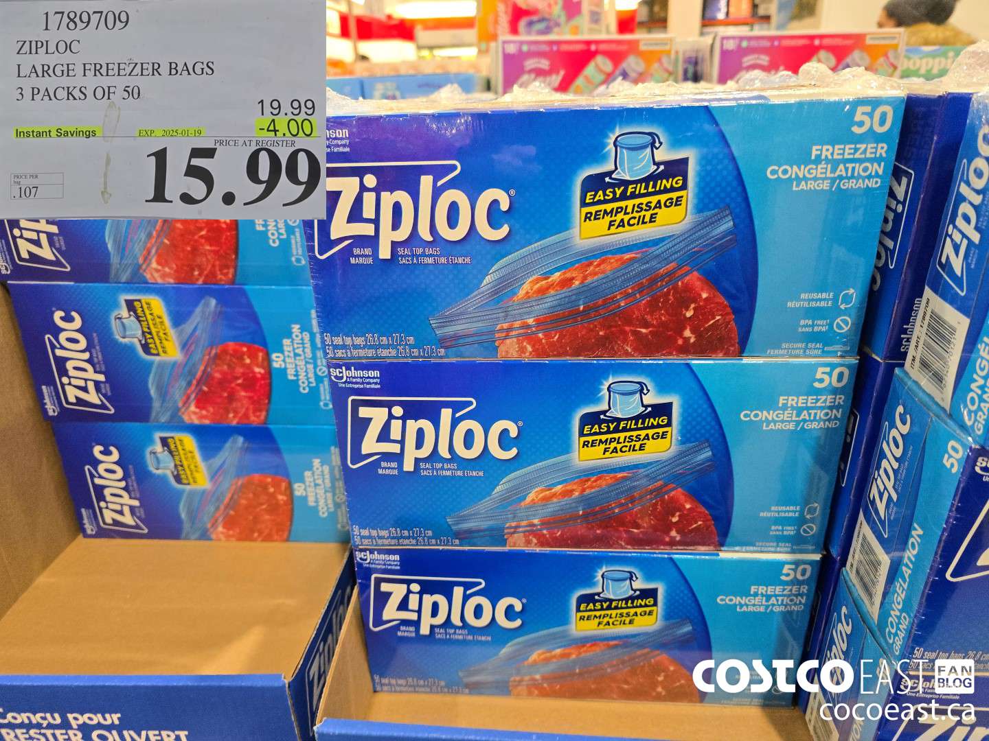 1789709 ZIPLOC LARGE FREEZER BAGS 3 PACKS OF 50 ($4.00 INSTANT SAVINGS EXPIRES ON 2025-01-19) $15.99