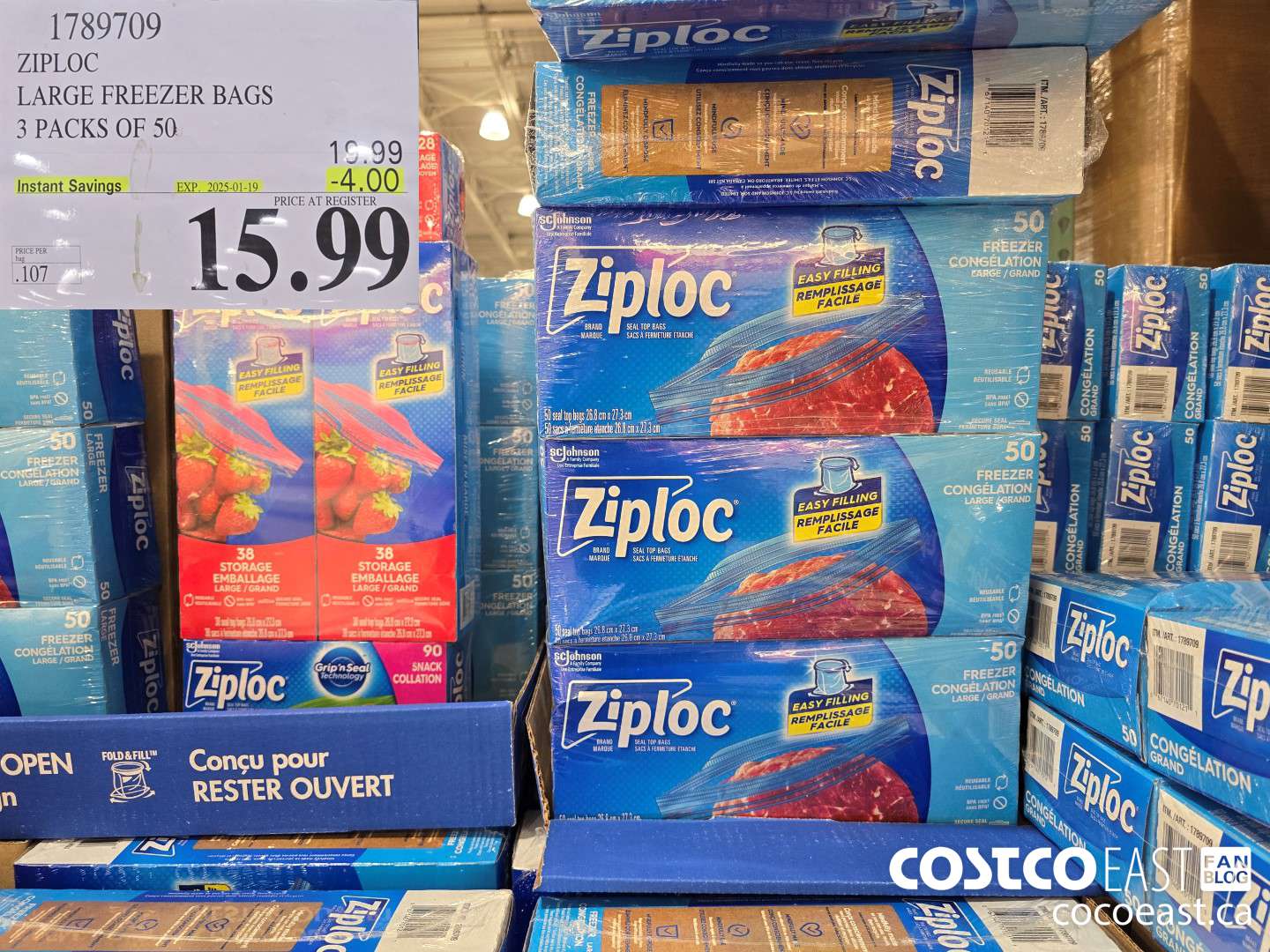 1789709 ZIPLOC LARGE FREEZER BAGS 3 PACKS OF 50 ($4.00 INSTANT SAVINGS EXPIRES ON 2025-01-19) $15.99