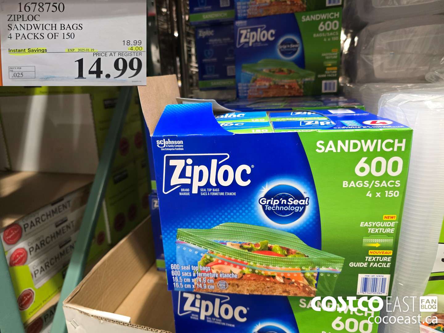 1678750 ZIPLOC SANDWICH BAGS 4 PACKS OF 150 ($4.00 INSTANT SAVINGS EXPIRES ON 2025-01-19) $14.99
