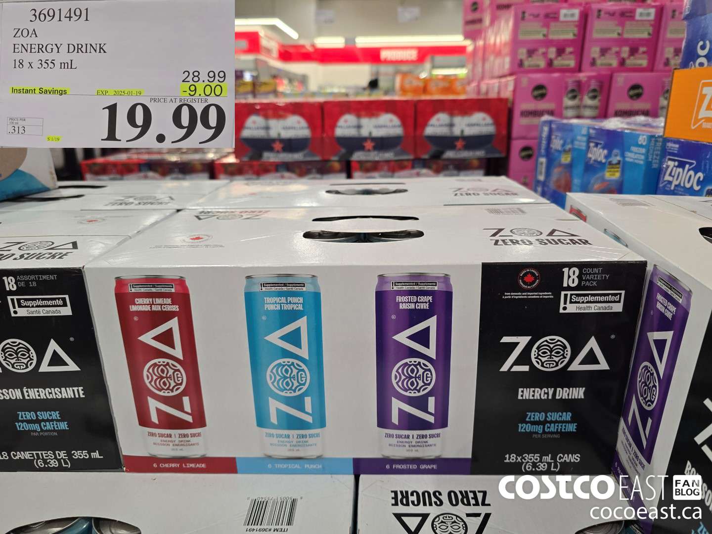 3691491 ZOA ENERGY DRINK 18 x 355 mL ($9.00 INSTANT SAVINGS EXPIRES ON 2025-01-19) $19.99