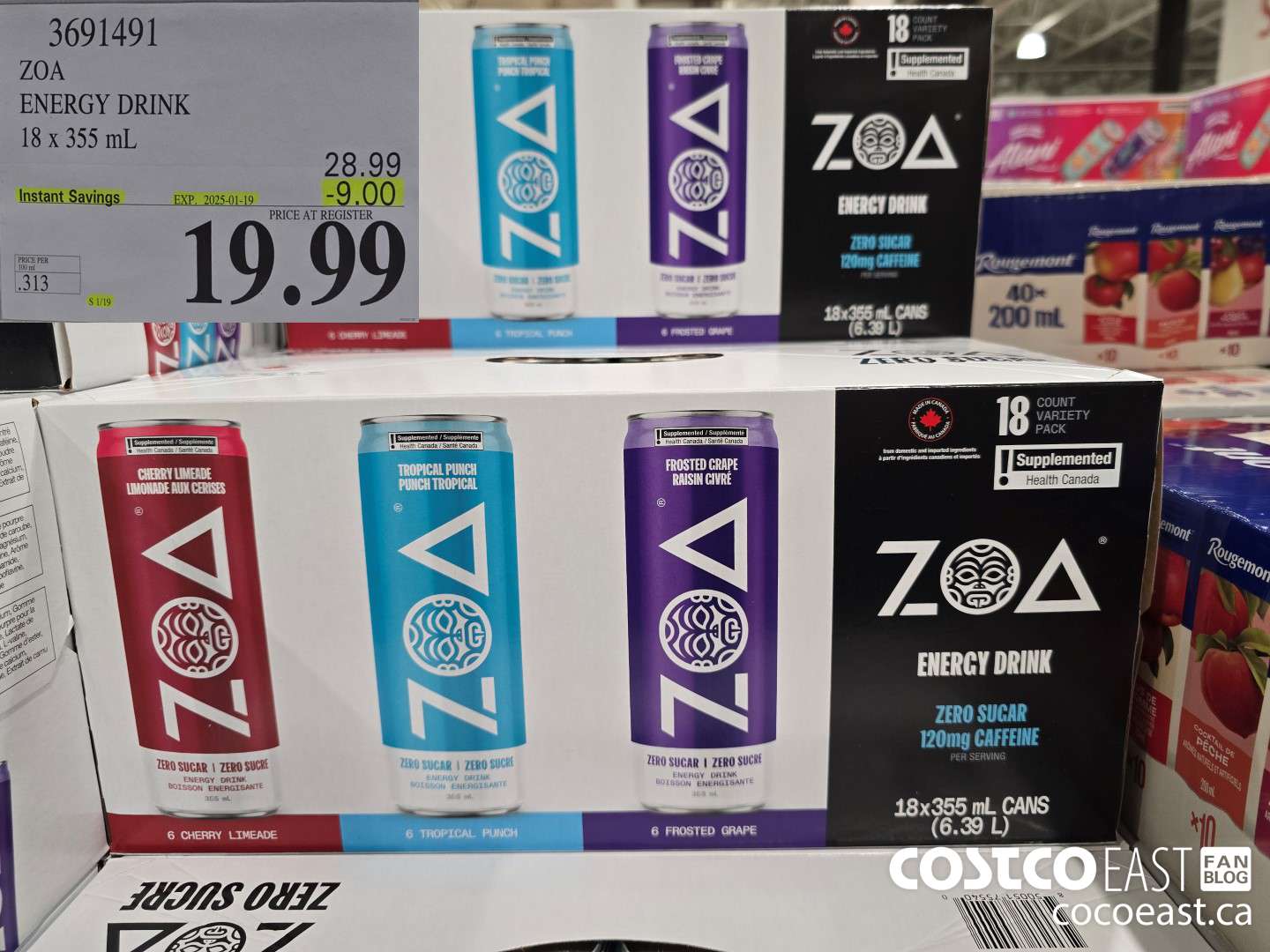 3691491 ZOA ENERGY DRINK 18 x 355 mL ($9.00 INSTANT SAVINGS EXPIRES ON 2025-01-19) $19.99