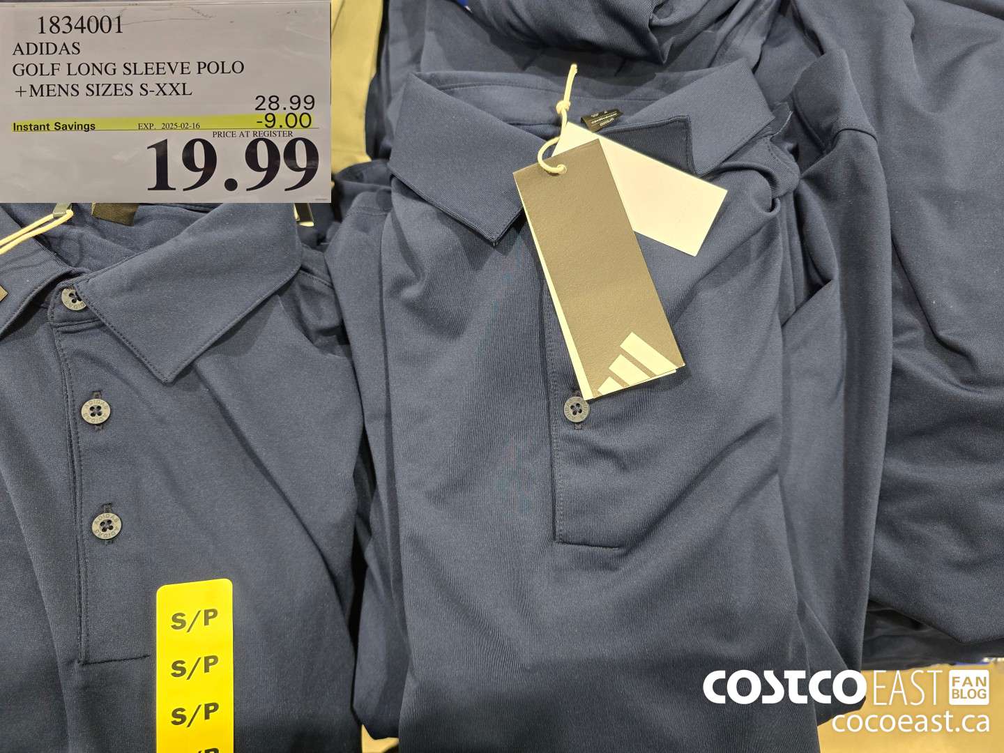 1834001 ADIDAS GOLF LONG SLEEVE POLO +MENS SIZES S-XXL ($9.00 INSTANT SAVINGS EXPIRES ON 2025-02-16) $19.99