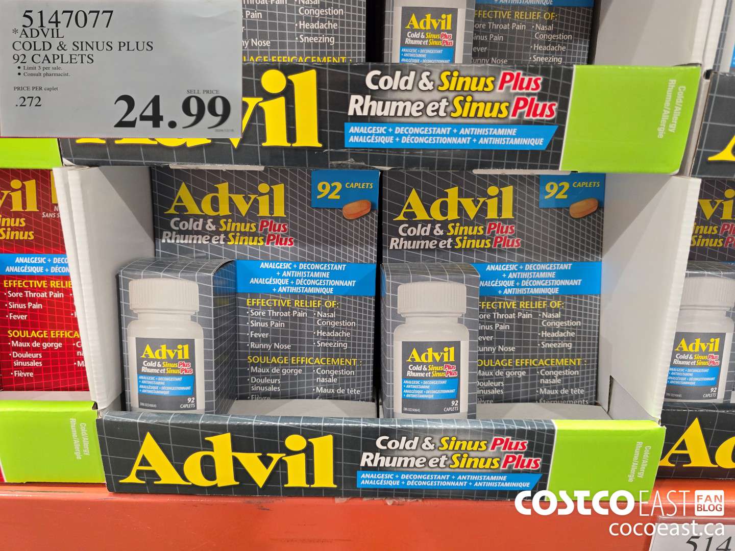 5147077 ADVIL COLD & SINUS PLUS 92 CAPLETS $24.99