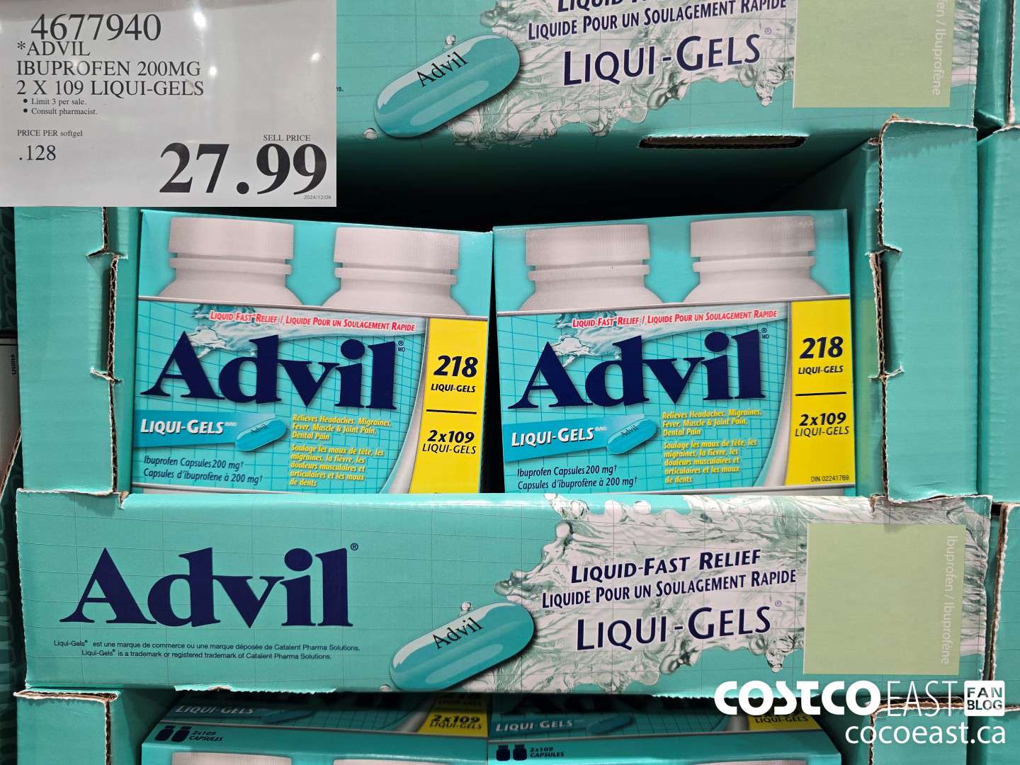4677940 ADVIL IBUPROFEN 200MG 2 X 109 LIQUI-GELS $27.99