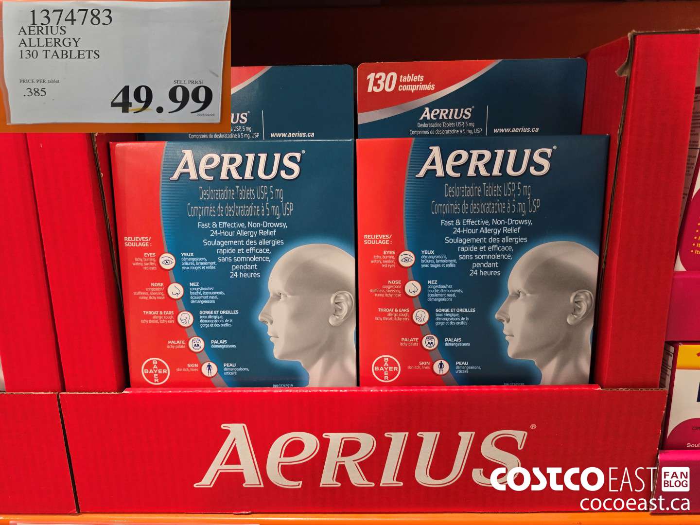 1374783 AERIUS ALLERGY 130 TABLETS $49.99