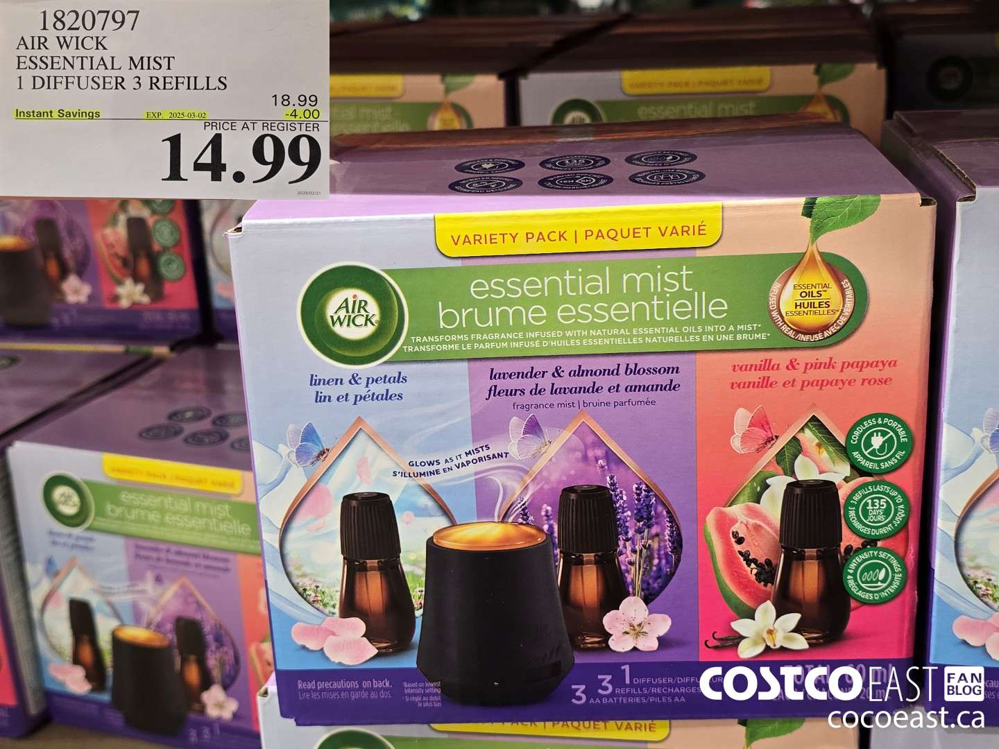 1820797 AIR WICK ESSENTIAL MIST 1 DIFFUSER 3 REFILLS ($4.00 INSTANT SAVINGS EXPIRES ON 2025-03-02) $14.99