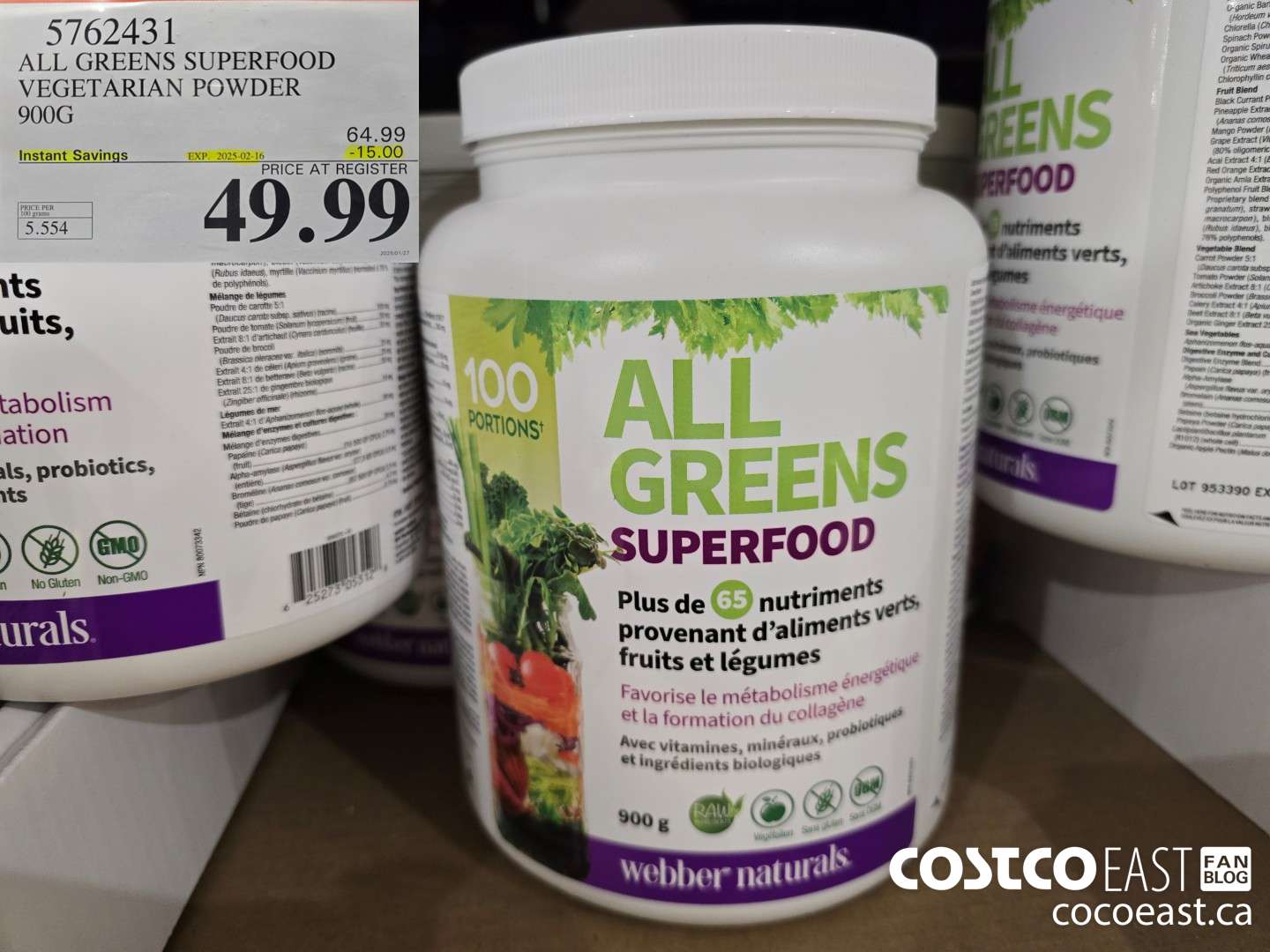 5762431 ALL GREENS SUPERFOOD VEGETARIAN POWDER 900G ($15.00 INSTANT SAVINGS EXPIRES ON 2025-02-16) $49.99