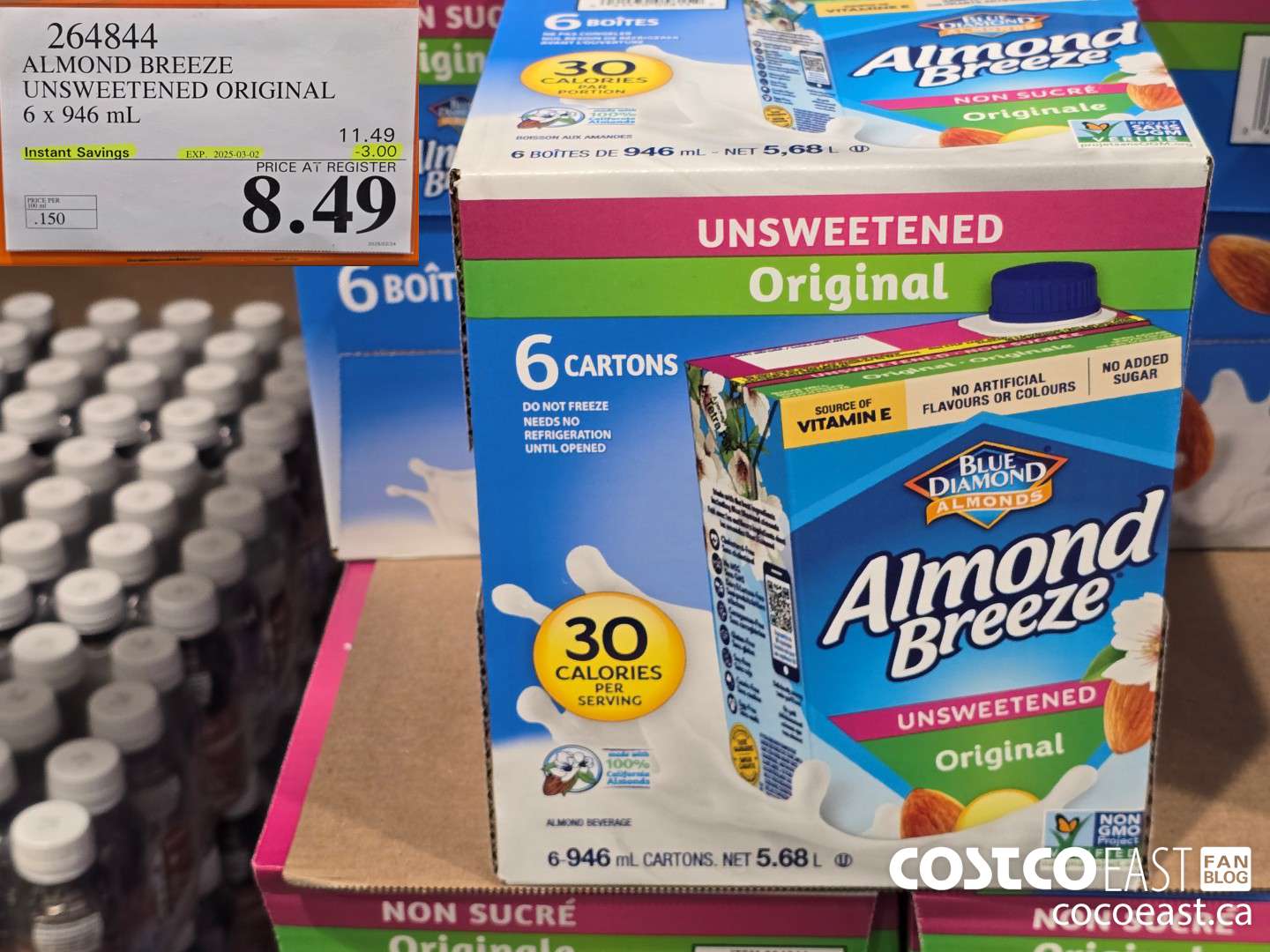 264844 ALMOND BREEZE UNSWEETENED ORIGINAL 6 X 946 ML ($3.00 INSTANT SAVINGS EXPIRES ON 2025-03-02) $8.49