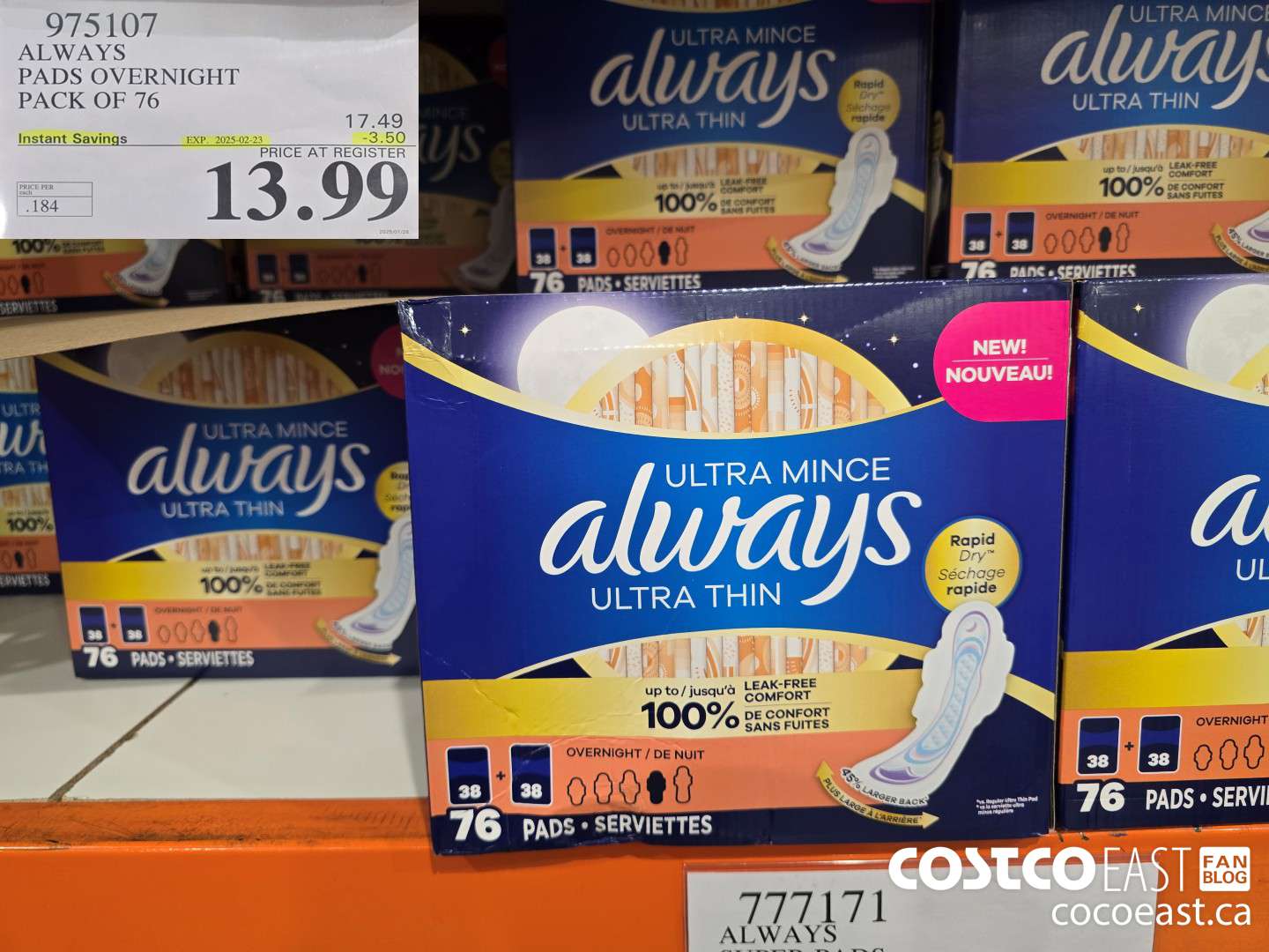 975107 ALWAYS PADS OVERNIGHT PACK OF 76 ($3.50 INSTANT SAVINGS EXPIRES ON 2025-02-23) $13.99
