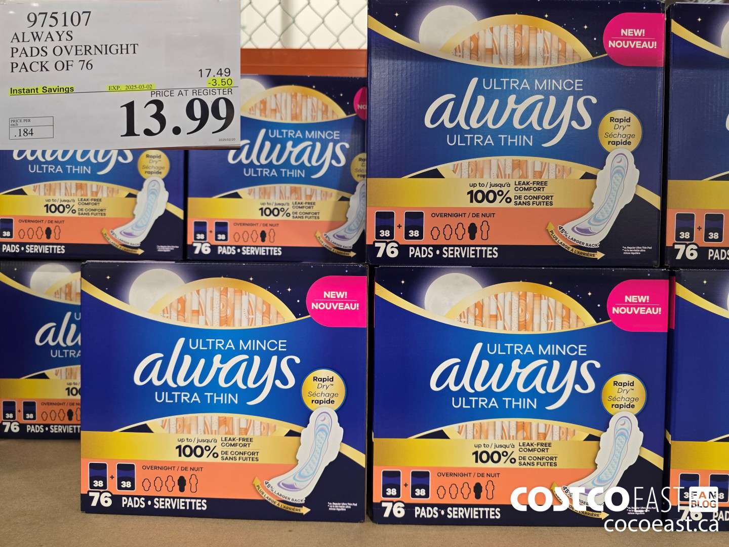 975107 ALWAYS PADS OVERNIGHT PACK OF 76 ($3.50 INSTANT SAVINGS EXPIRES ON 2025-03-02) $13.99