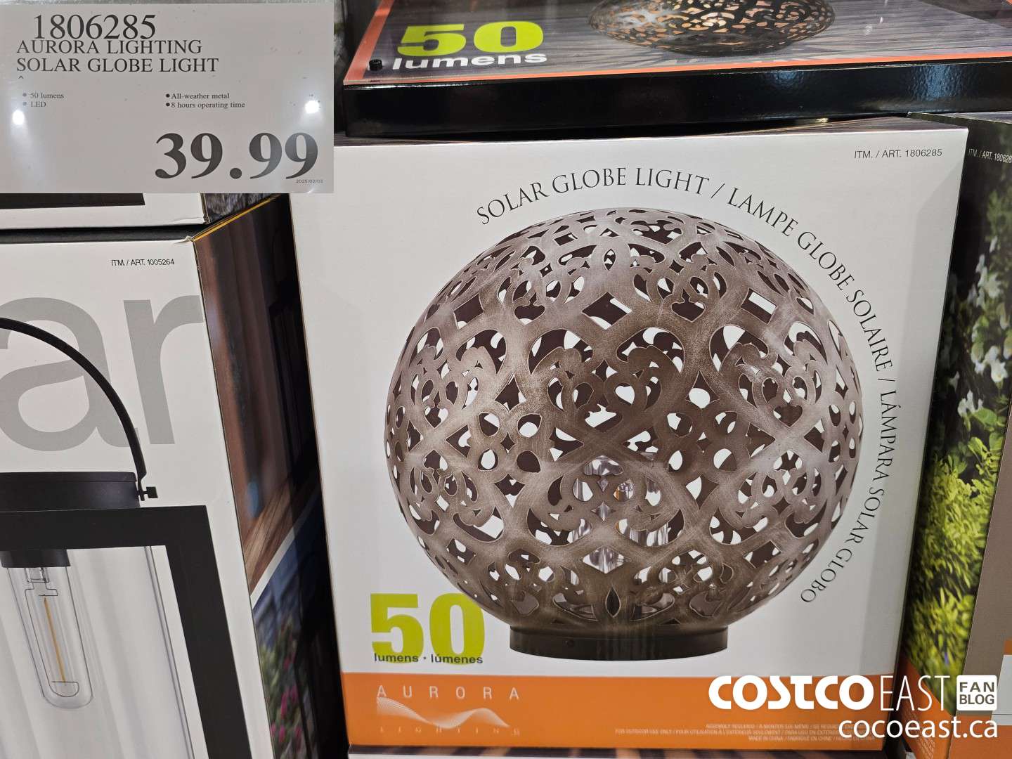 1806285 AURORA LIGHTING SOLAR GLOBE LIGHT $39.99