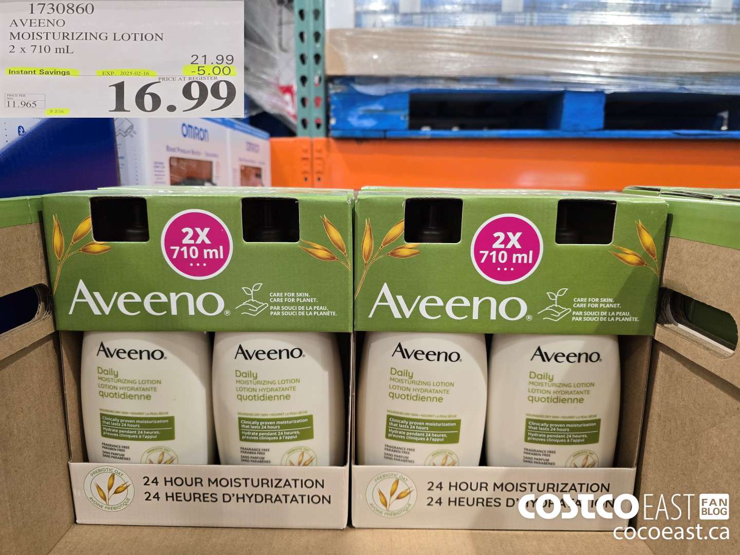 1730860 AVEENO MOISTURIZING LOTION 2 X 710 ML ($5.00 INSTANT SAVINGS EXPIRES ON 2025-02-16) $16.99