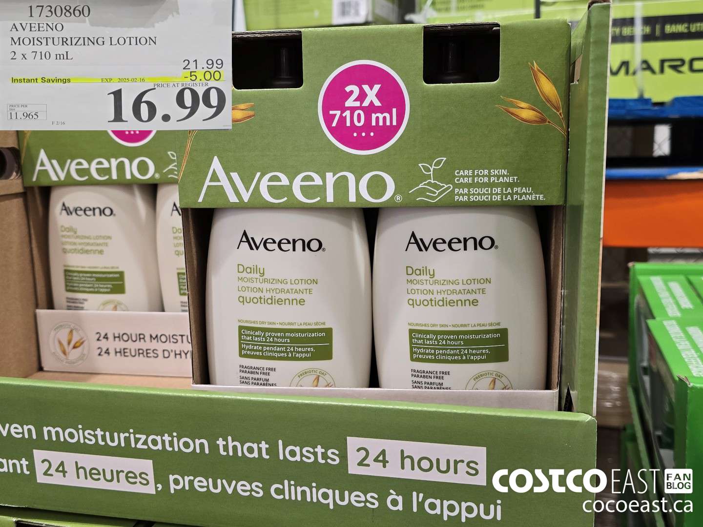 1730860 AVEENO MOISTURIZING LOTION 2 X 710 ML ($5.00 INSTANT SAVINGS EXPIRES ON 2025-02-16) $16.99