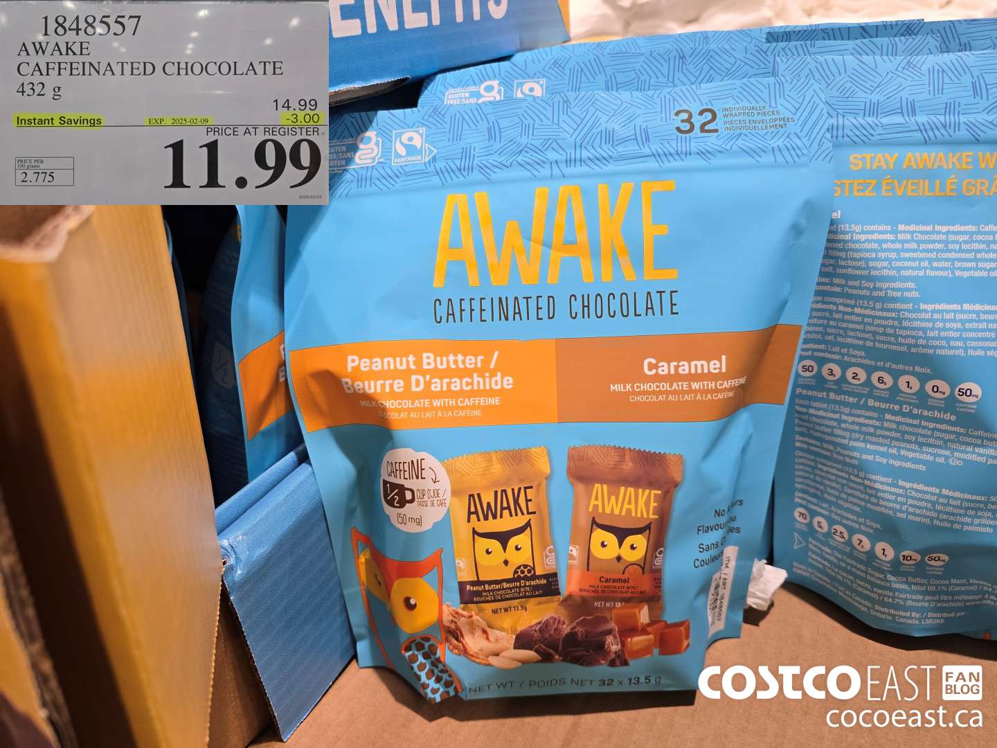 1848557 AWAKE CAFFEINATED CHOCOLATE 432 9 ($3.00 INSTANT SAVINGS EXPIRES ON 2025-02-09) $11.99