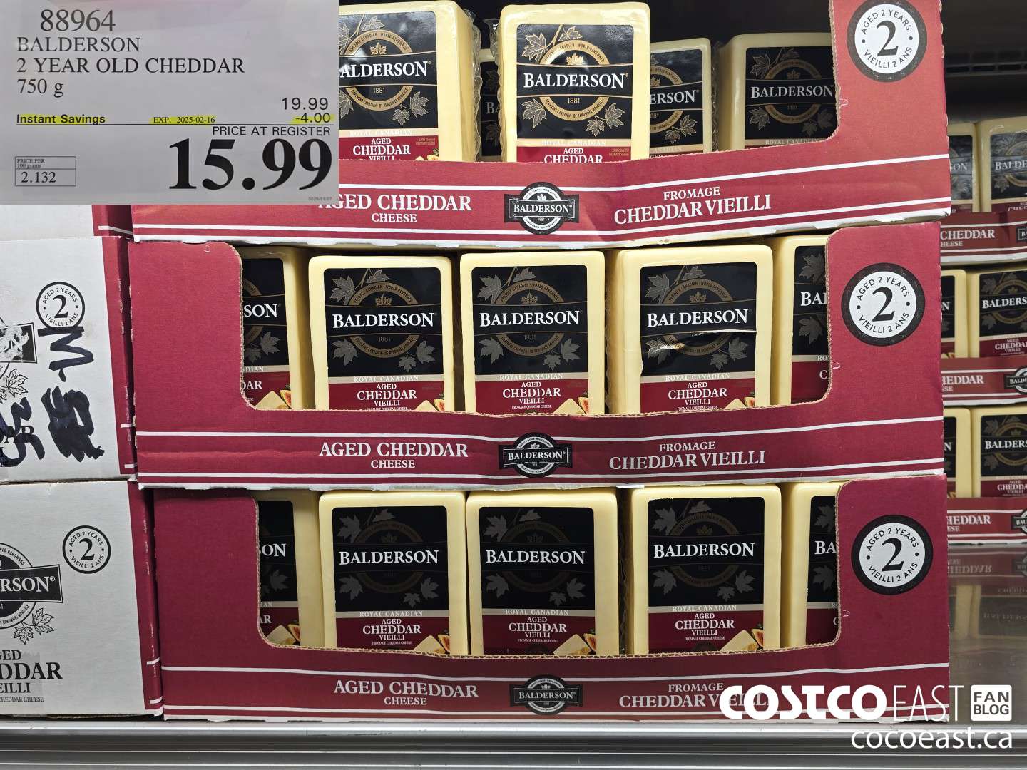 88964 BALDERSON 2 YEAR OLD CHEDDAR 750 g ($4.00 INSTANT SAVINGS EXPIRES ON 2025-02-16) $15.99