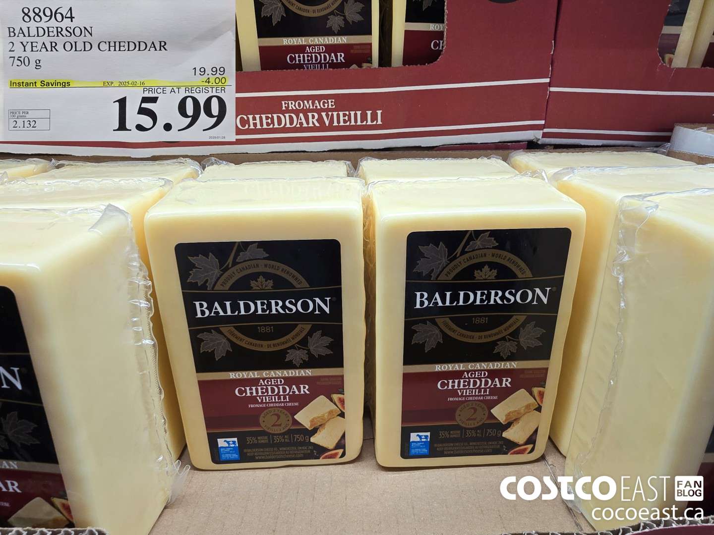 88964 BALDERSON 2 YEAR OLD CHEDDAR 750 g ($4.00 INSTANT SAVINGS EXPIRES ON 2025-02-16) $15.99