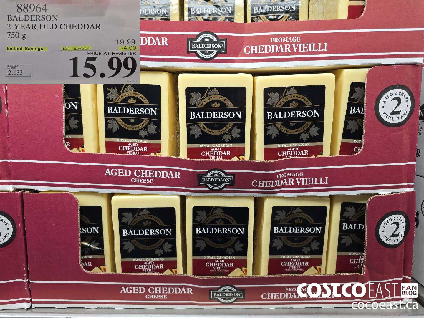 88964 BALDERSON 2 YEAR OLD CHEDDAR 750 g ($4.00 INSTANT SAVINGS EXPIRES ON 2025-02-23) $15.99