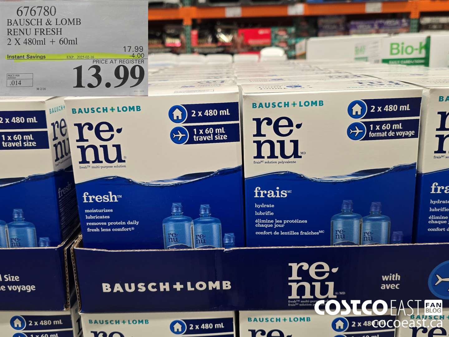676780 BAUSCH & LOMB RENU FRESH 2 X 480 ML + 60ML ($4.00 INSTANT SAVINGS EXPIRES ON 2025-02-16) $13.99