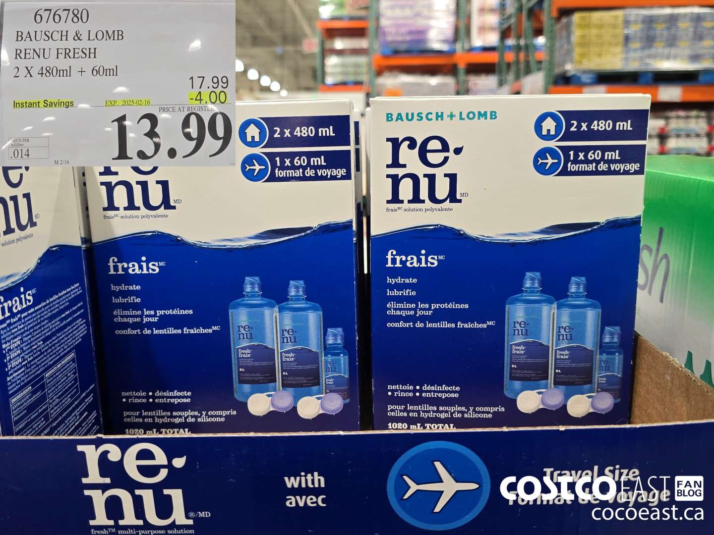 676780 BAUSCH & LOMB RENU FRESH 2 X 480 ML + 60ML ($4.00 INSTANT SAVINGS EXPIRES ON 2025-02-16) $13.99