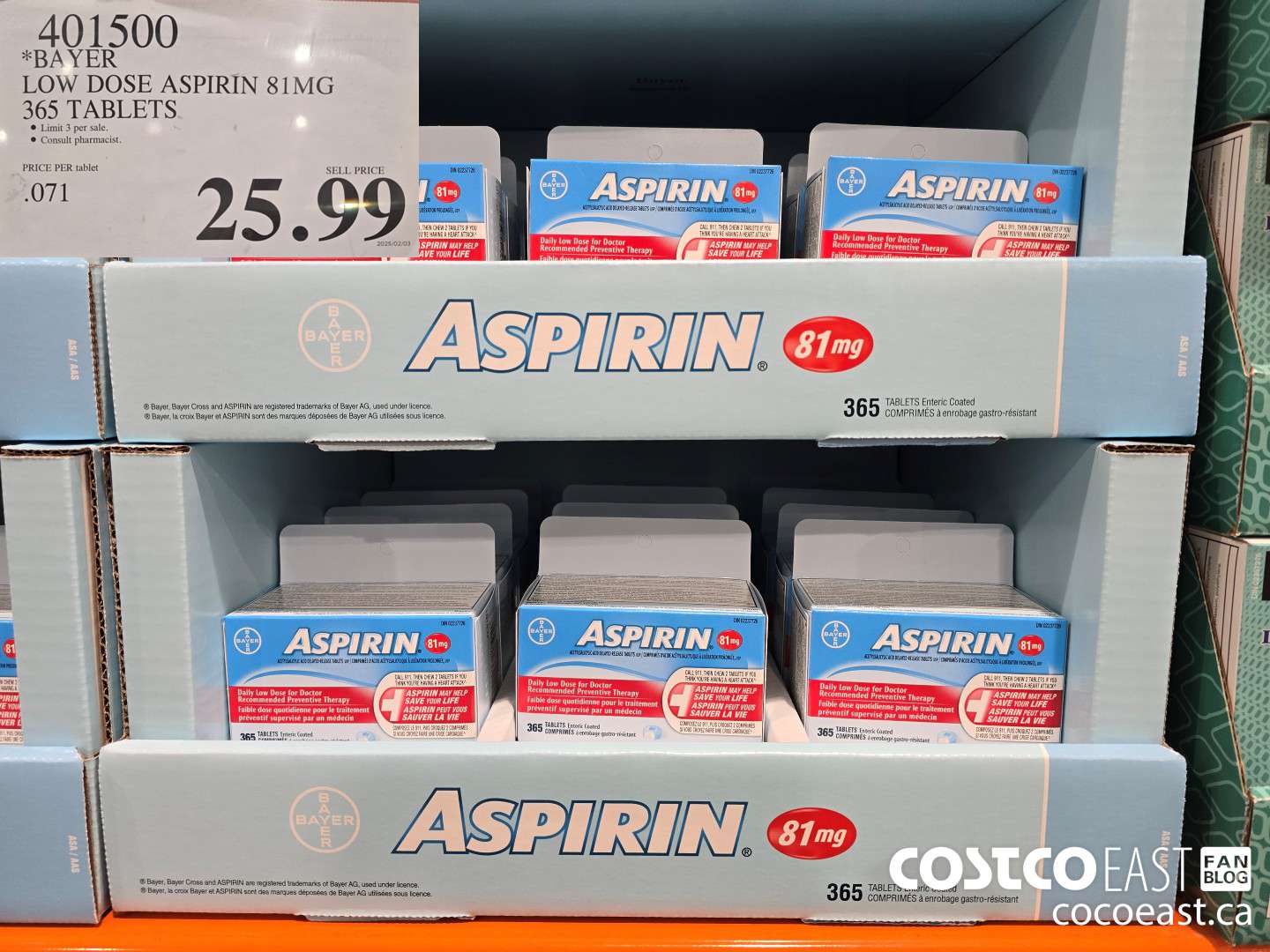 401500 BAYER LOW DOSE ASPIRIN 81MG 365 TABLETS $25.99