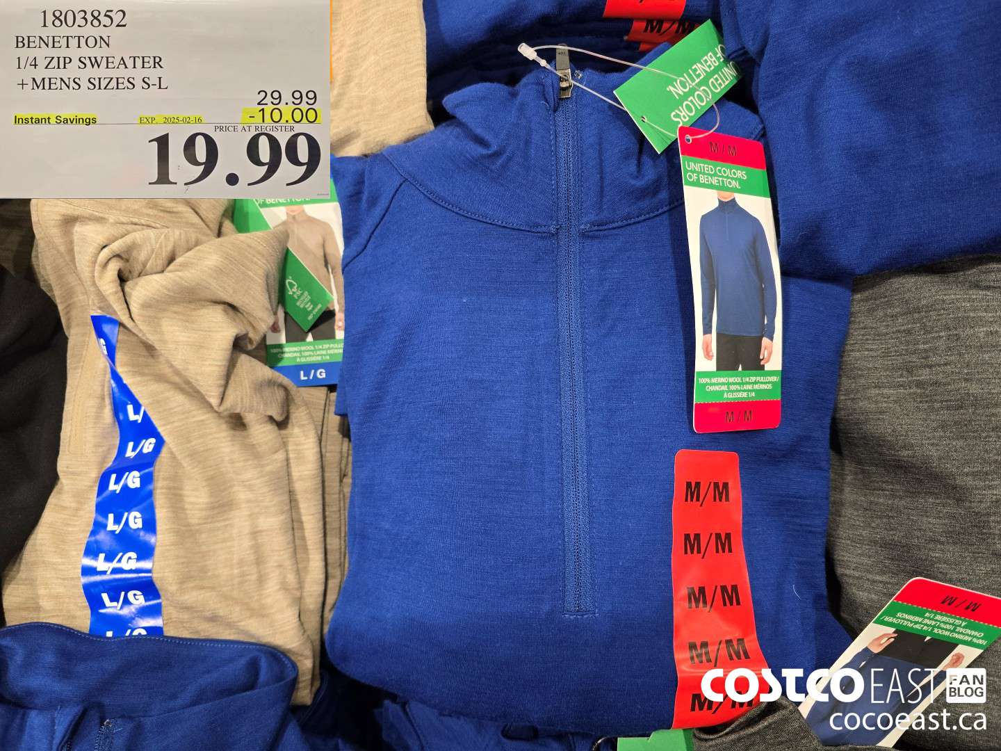 1803852 BENETTON 1/4 ZIP SWEATER +MENS SIZES S-L ($10.00 INSTANT SAVINGS EXPIRES ON 2025-02-16) $19.99