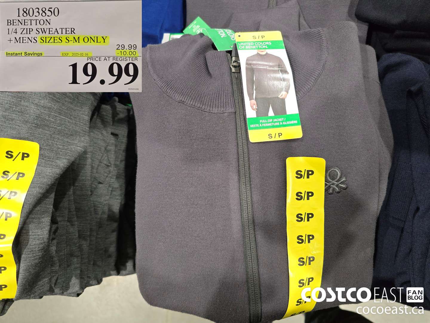 1803850 BENETTON 1/4 ZIP SWEATER +MENS SIZES S-M ONLY ($10.00 INSTANT SAVINGS EXPIRES ON 2025-02-16) $19.99