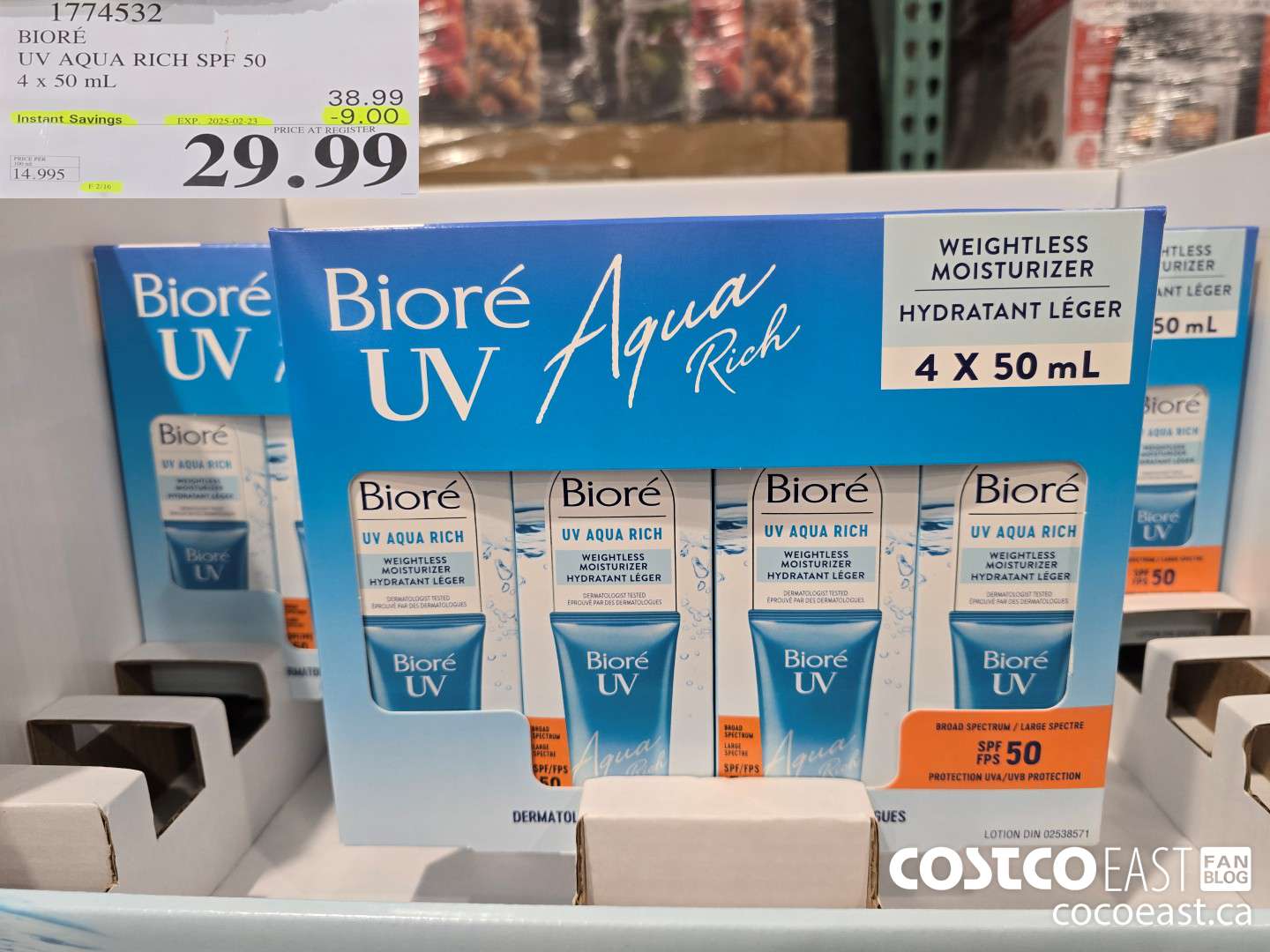 1774532 BIORE UV AQUA RICH SPF 50 4 x 50 ML ($9.00 INSTANT SAVINGS EXPIRES ON 2025-02-23) $29.99