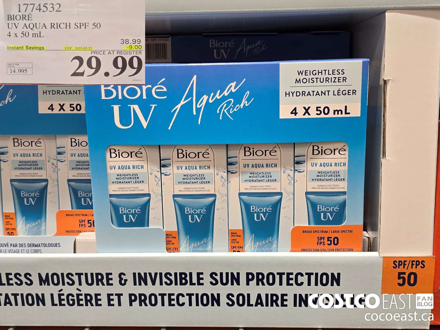 1774532 BIORE UV AQUA RICH SPF 50 4 x 50 ML ($9.00 INSTANT SAVINGS EXPIRES ON 2025-02-23) $29.99