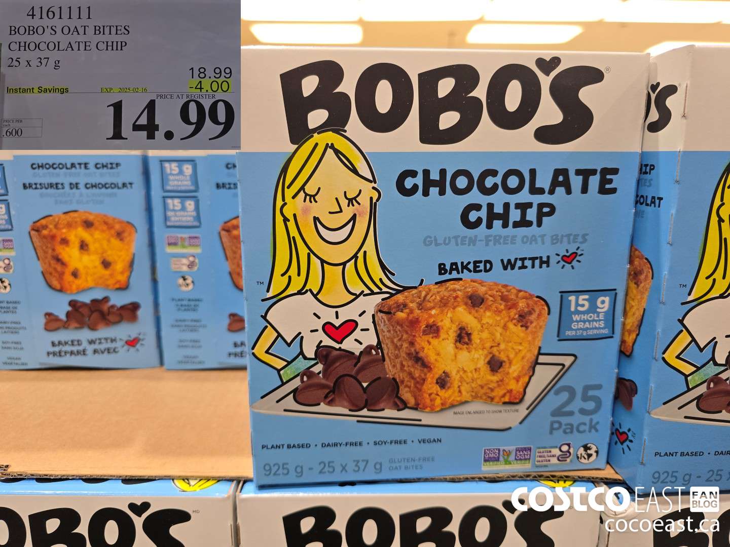 4161111 BOBO'S OAT BITES CHOCOLATE CHIP 25 X 37 G ($4.00 INSTANT SAVINGS EXPIRES ON 2025-02-16) $14.99