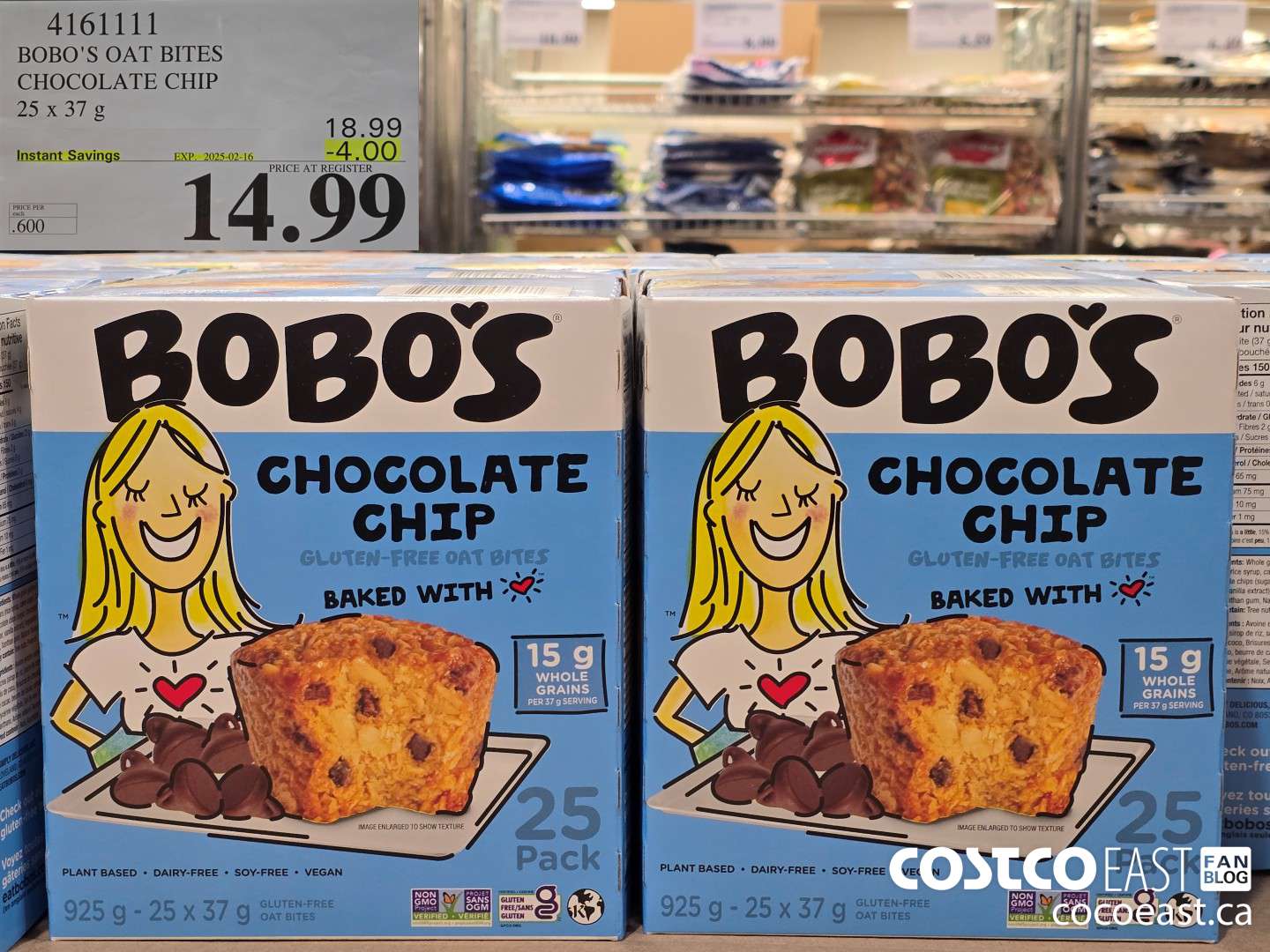 4161111 BOBO'S OAT BITES CHOCOLATE CHIP 25 X 37 G ($4.00 INSTANT SAVINGS EXPIRES ON 2025-02-16) $14.99