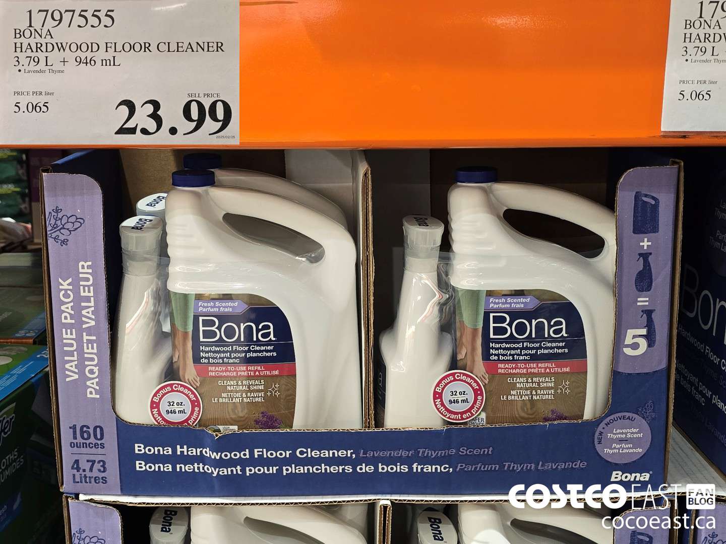 1797555 BONA HARDWOOD FLOOR CLEANER 3.79 L + 946 mL $23.99