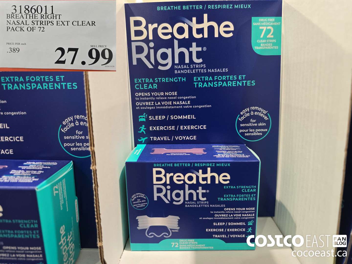 3186011 BREATHE RIGHT NASAL STRIPS EXT CLEAR PACK OF 72 $27.99