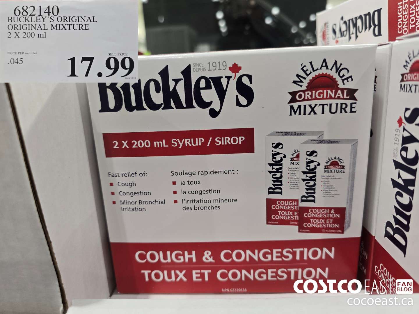 682140 BUCKLEY'S ORIGINAL ORIGINAL MIXTURE 2 X 200 ml $17.99