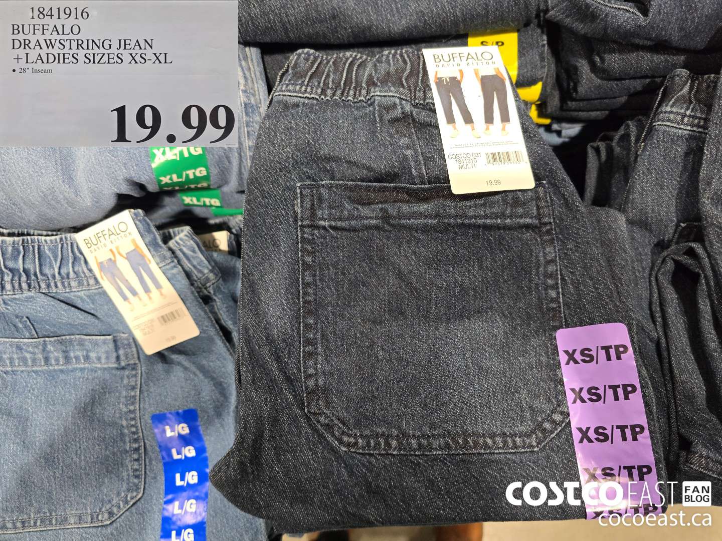 1841916 BUFFALO DRAWSTRING JEAN +LADIES SIZES XS-XL $19.99