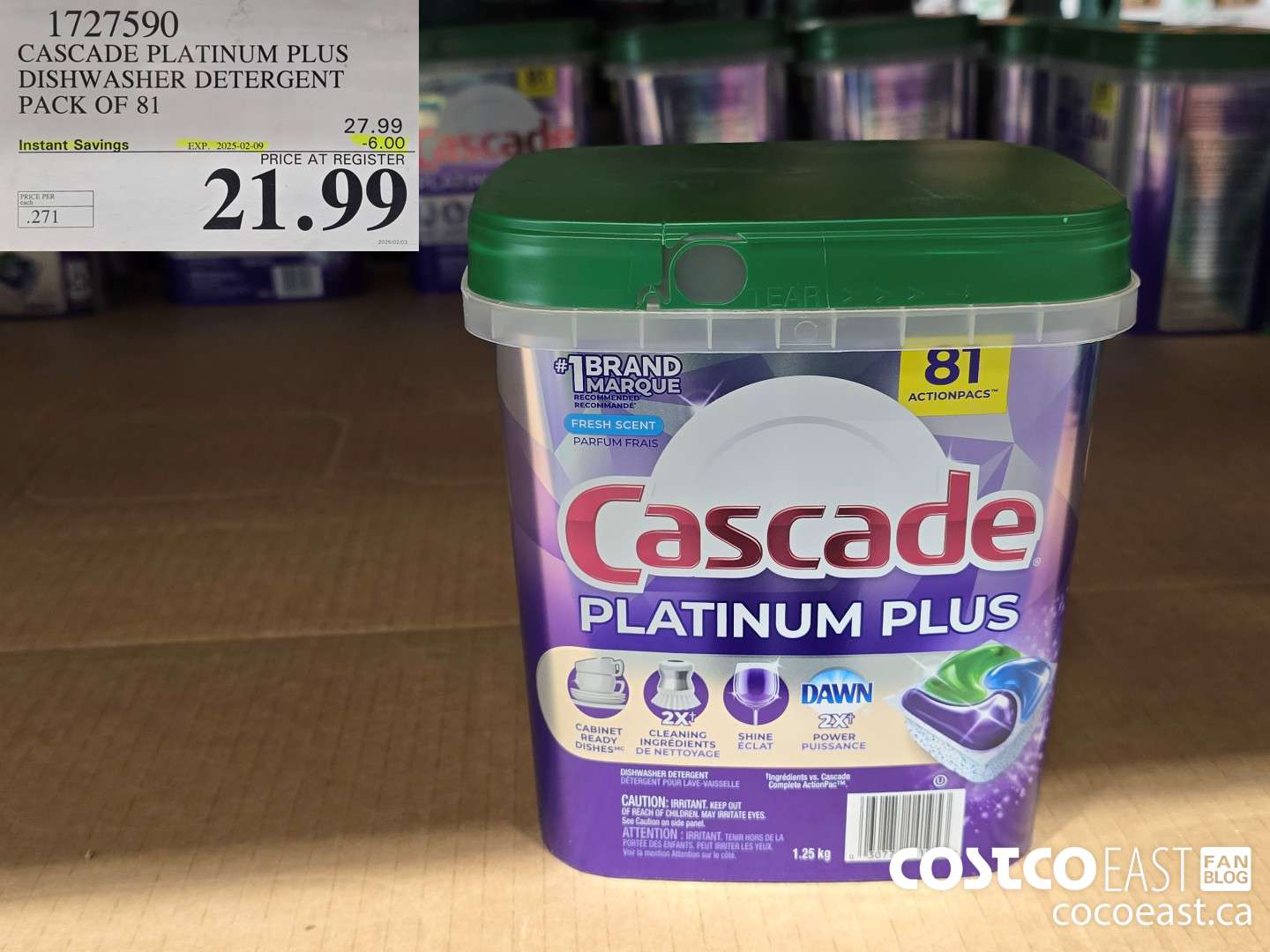 1727590 CASCADE PLATINUM PLUS DISHWASHER DETERGENT PACK OF 81 ($6.00 INSTANT SAVINGS EXPIRES ON 2025-02-09) $21.99